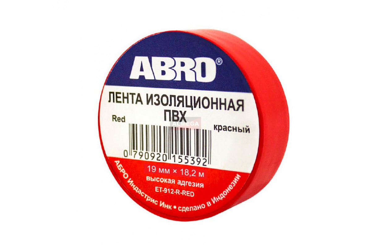 Изолента 19ммх18,2м красная Abro ET-912-20-RD-R, 141080h ООО ИмпортПромПодшипник
