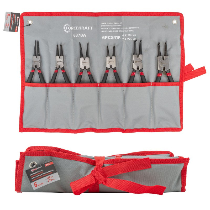 Набор FORCEKRAFT съемников стопорных колец 6пр. (L-220мм x 2 шт, L-180мм x 4шт) на полотне FK-6878A ООО ИмпортПромПодшипник