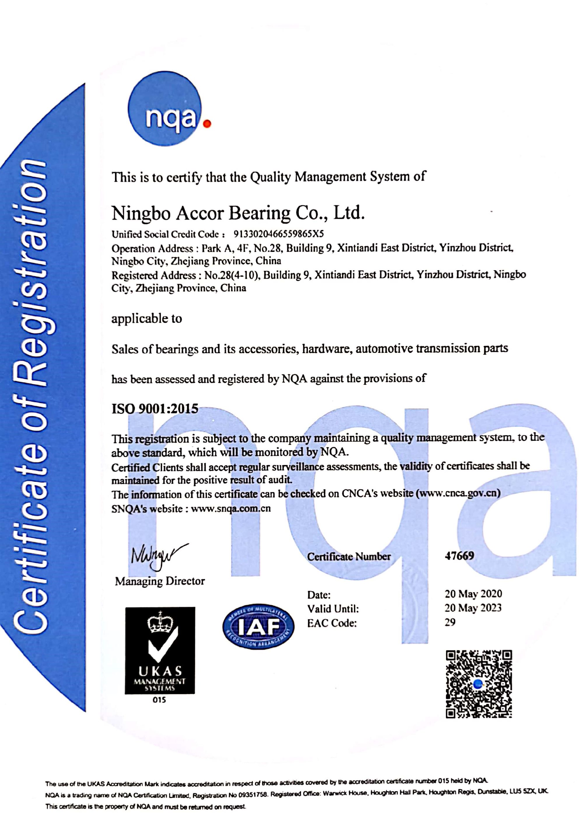 Certificate ACCOR ISO9001-2015-2023