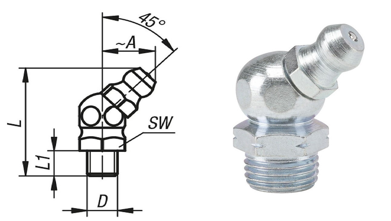 Пресс-масленка К1/8" угол45гр. 264035-П29